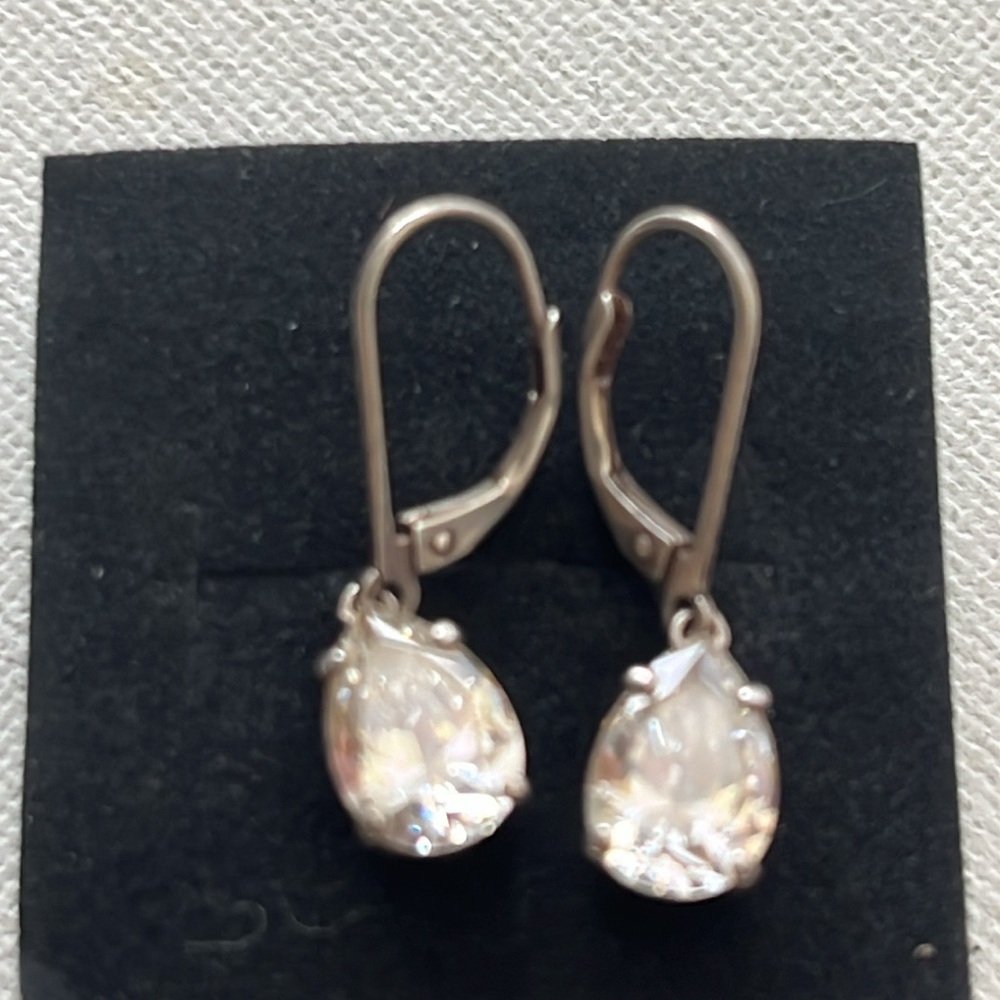 Teardrop cubic zirconia sterling lever back earrings - JCM CZ 925